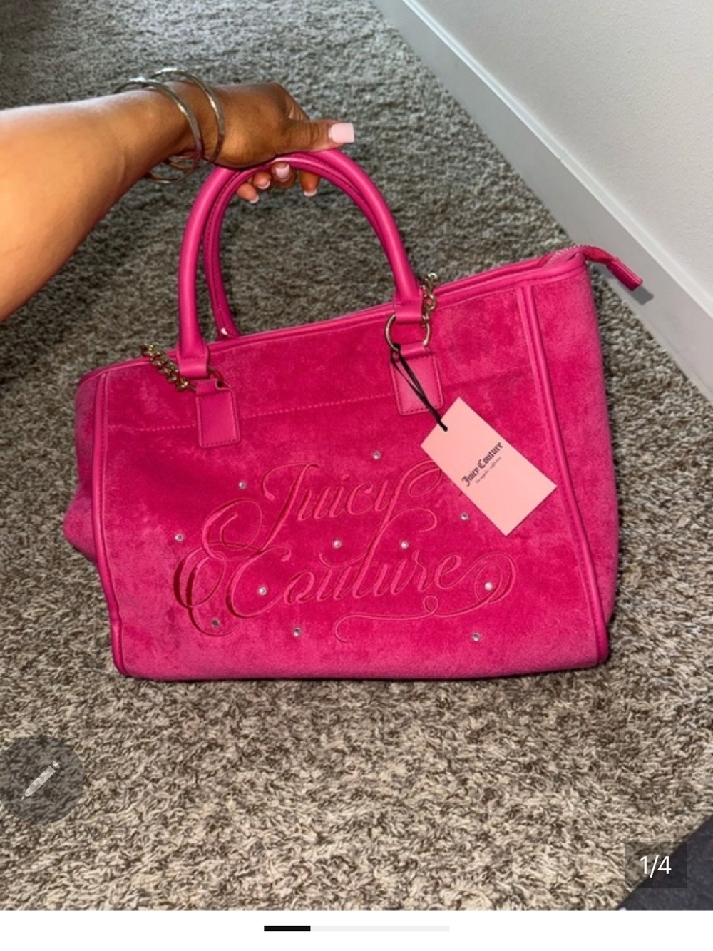 Juicy Couture Fuchsia Suede Tote with Embossed Logo